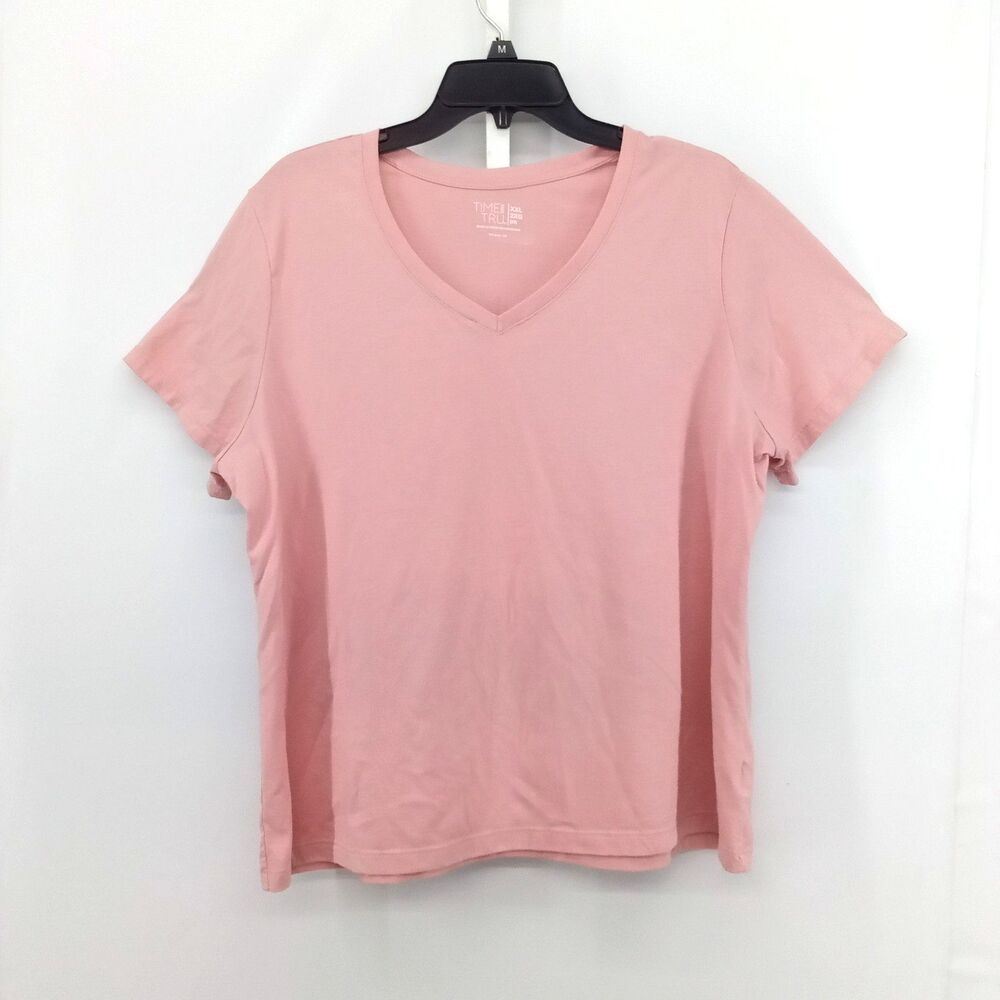 Time and Tru Shirt Women Plus Size 2XL Blush Pink Short Sleeve Lightweight VNeck